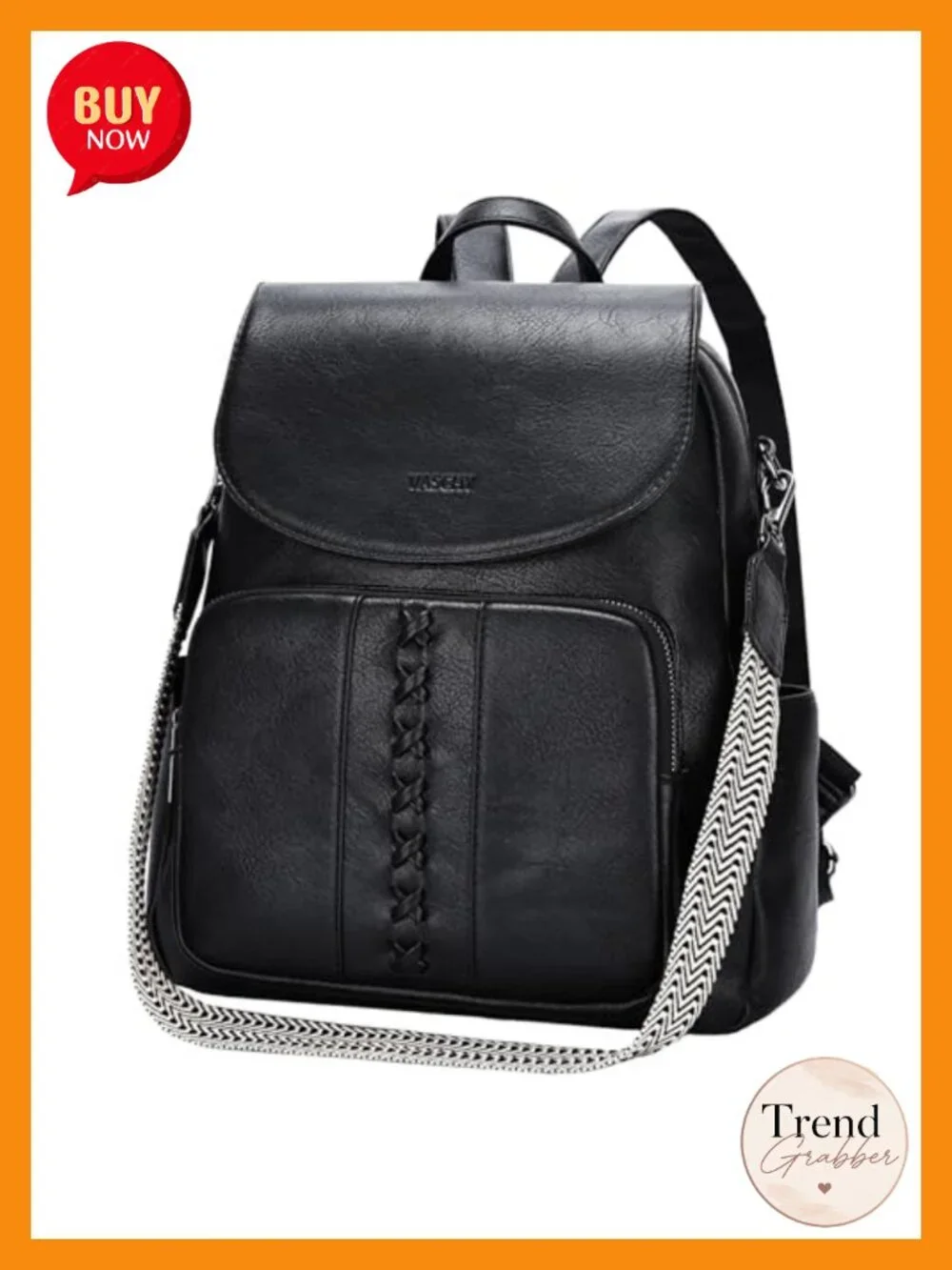 Women's Vegan Leather Flap Backpack Purse with Guitar Strap